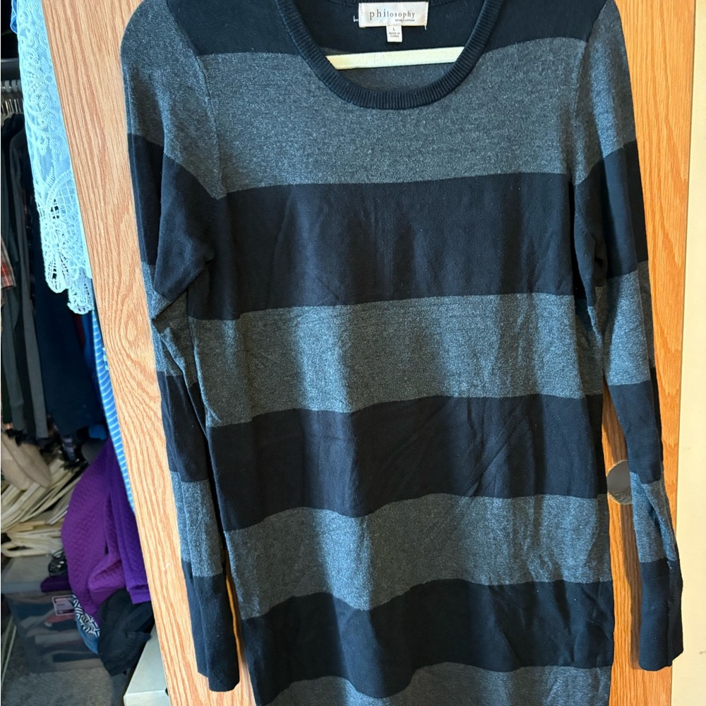 Philosophy Black and Gray Striped Sweater